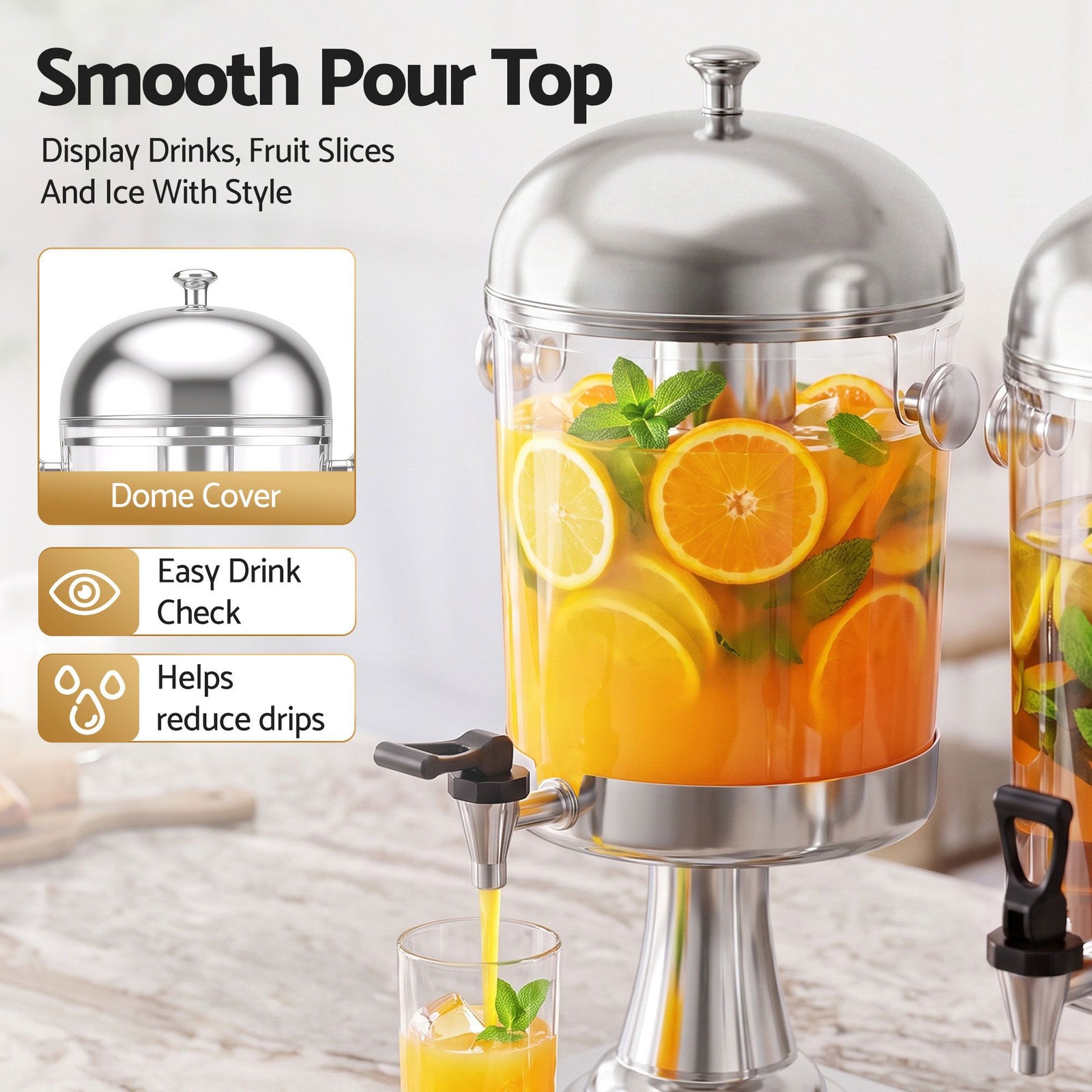16L Dual Tank Juice Dispenser Drink Beverage Server Ice Tubes