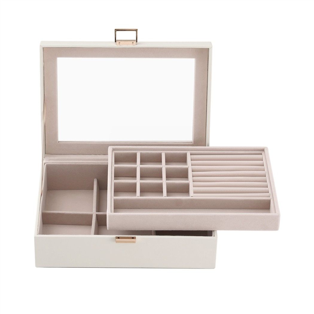 Embellir 2 Layer Jewellery Box with Clear Lid, Ring & Earring Organiser, White