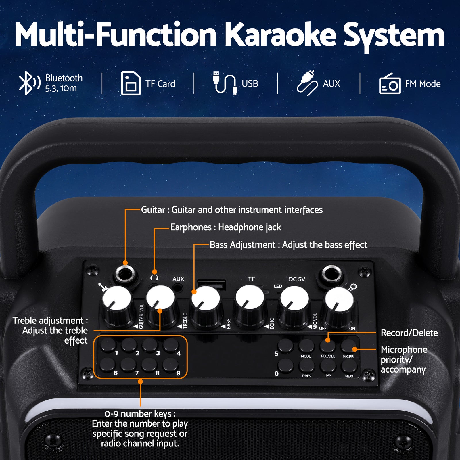 Portable Karaoke Machine with 2 Wireless Microphones Bluetooth 5.3