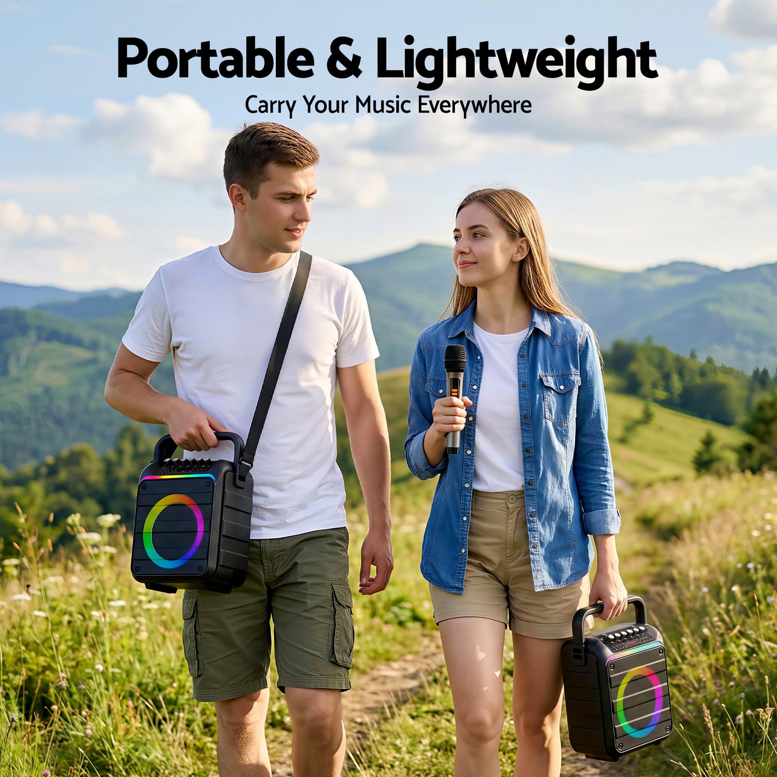 Portable Karaoke Machine with 2 Wireless Microphones Bluetooth 5.3