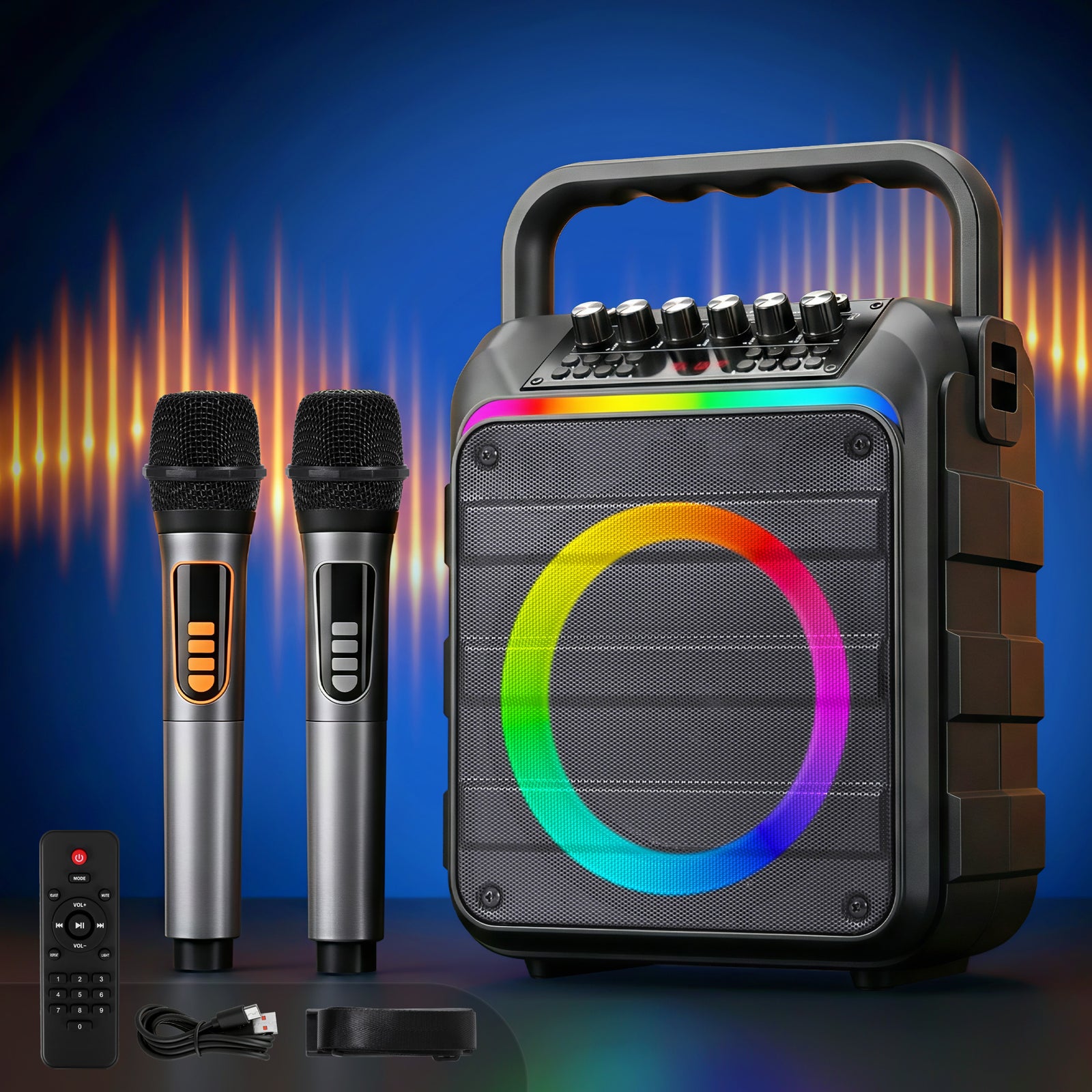Portable Karaoke Machine with 2 Wireless Microphones Bluetooth 5.3