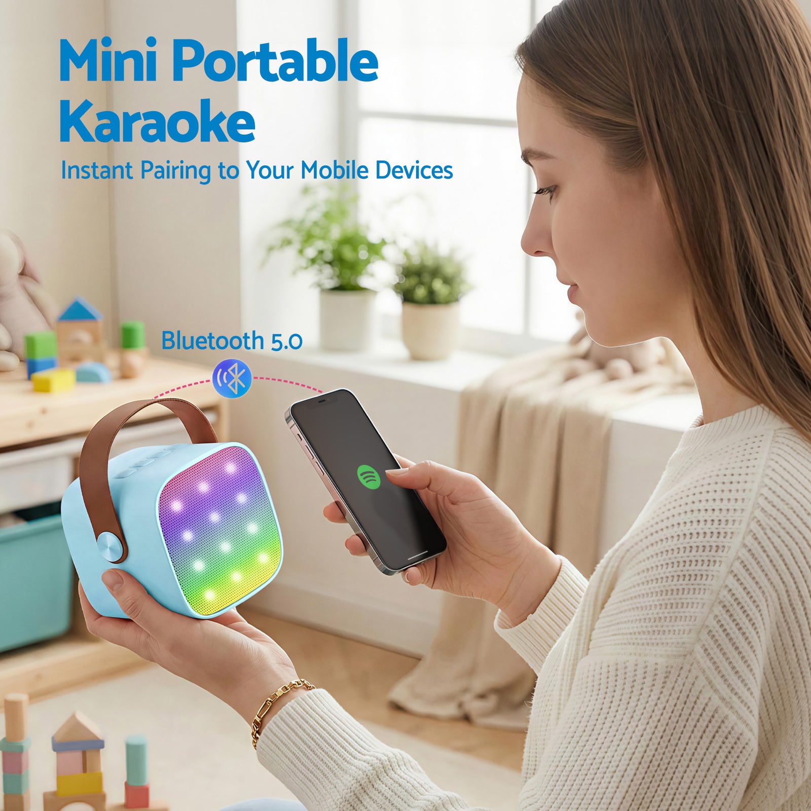 Mini Portable Karaoke Machine for Adults Kids with 2 Wireless Microphones