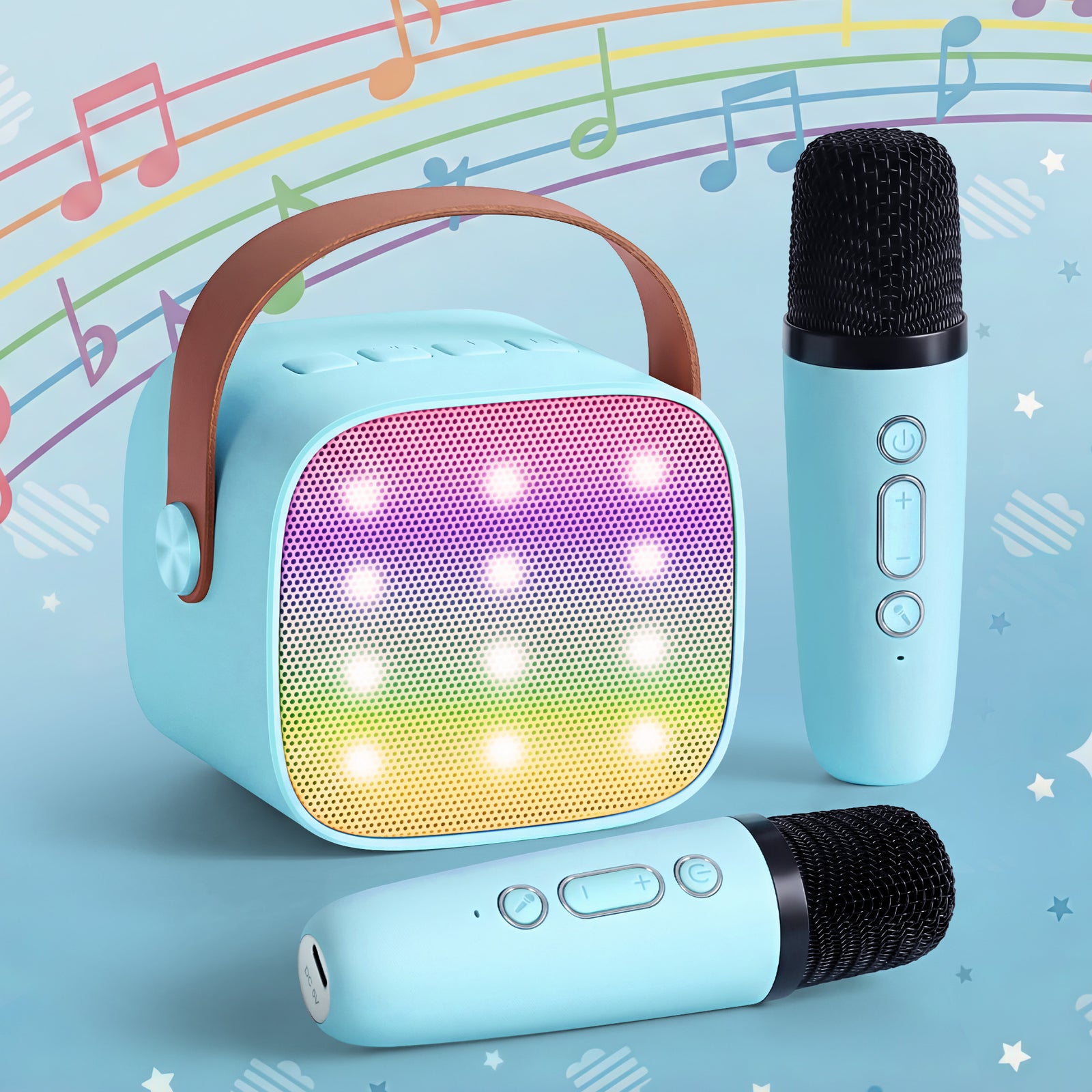 Mini Portable Karaoke Machine for Adults Kids with 2 Wireless Microphones