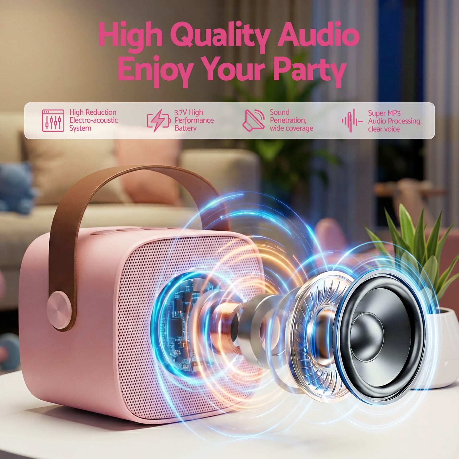 Mini Portable Karaoke Machine for Adults Kids with 2 Wireless Microphones