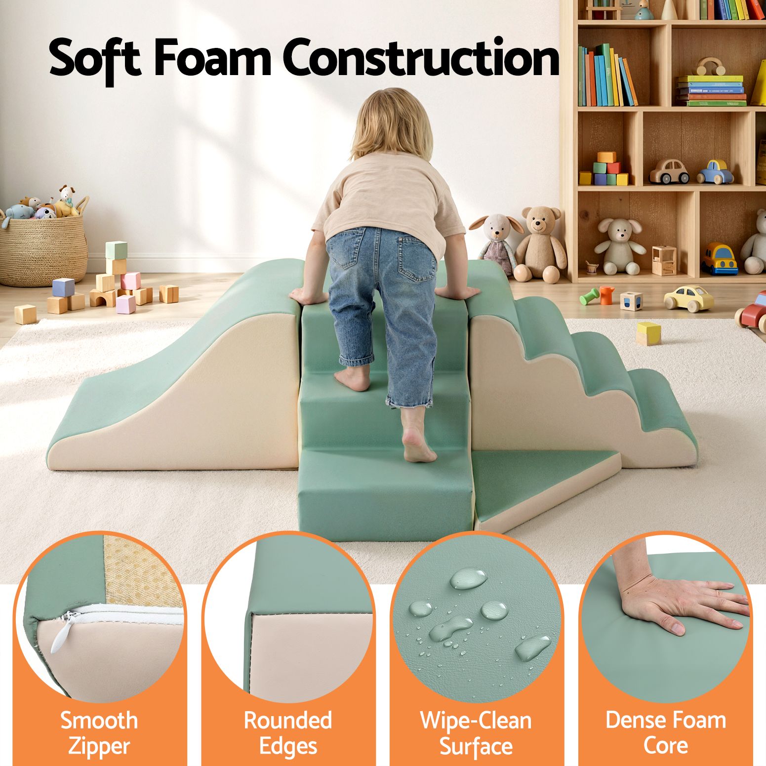Kids Climbing Blocks 4-Piece Foam Toddler Playset Soft Indoor Climbing Toy Rocker