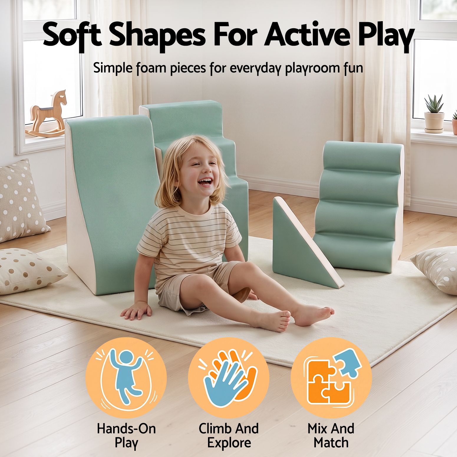 Kids Climbing Blocks 4-Piece Foam Toddler Playset Soft Indoor Climbing Toy Rocker