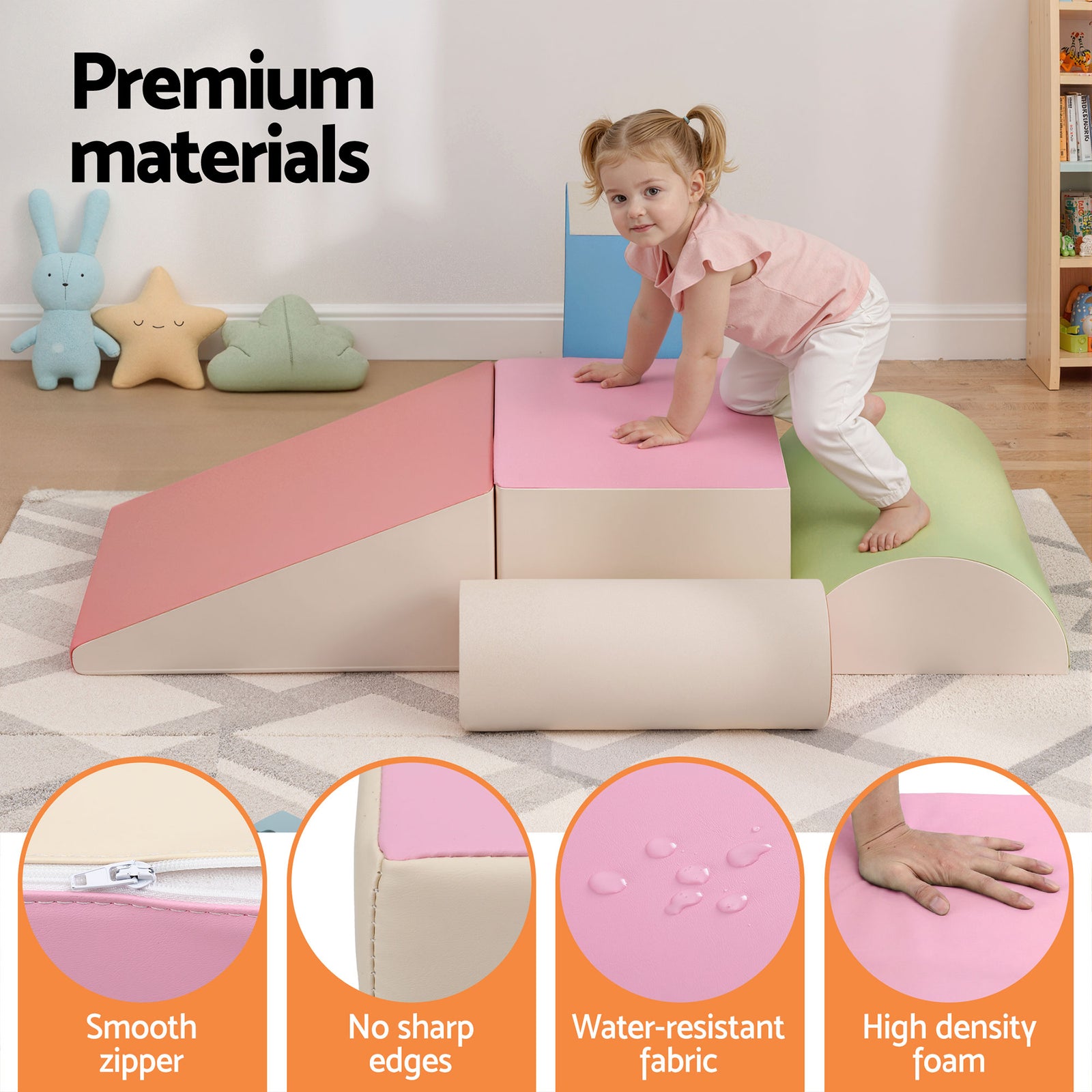 Keezi Kids Climbing Blocks 5-Piece Foam Toddler Playset Soft Indoor Climbing Toy Rocker