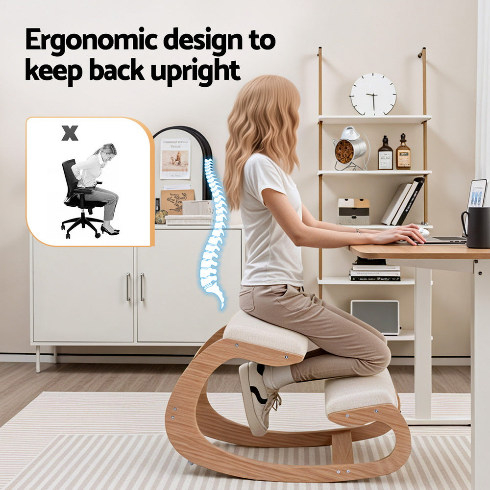 Kneeling Chair Ergonomic Posture Chair with Memory Foam Balance Stool for Home Office Gaming 120kg Weight Capacity Beige
