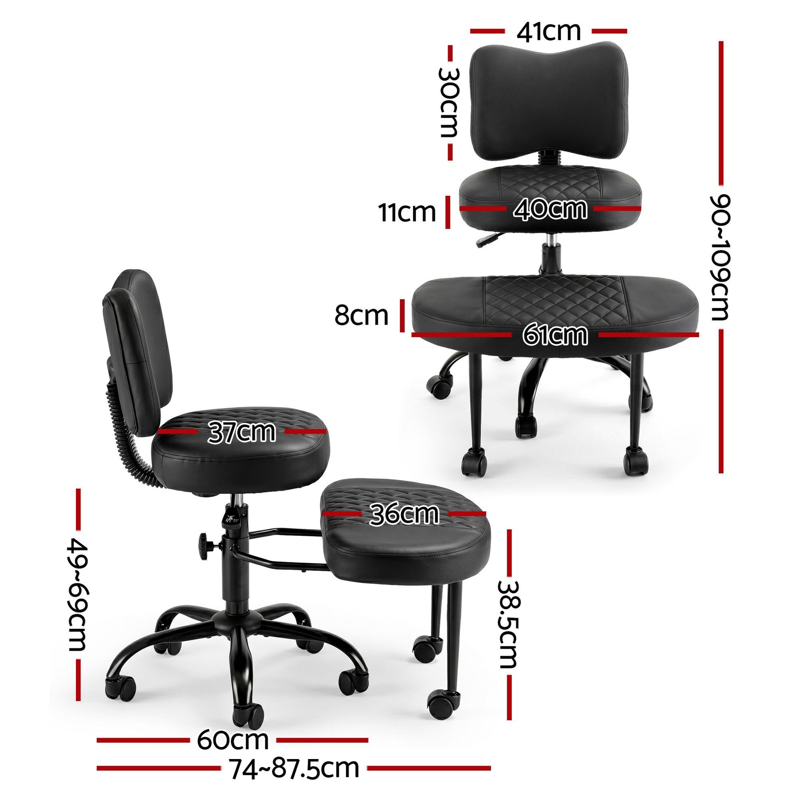 Artiss Meditation Kneeling Chair – Cross‑Legged Seat, Adjustable, PU Leather Black