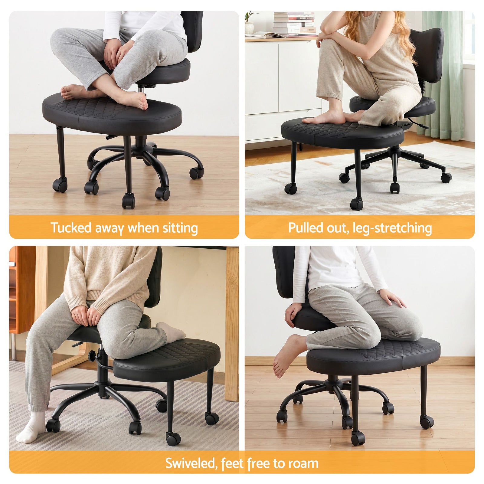 Artiss Meditation Kneeling Chair – Cross‑Legged Seat, Adjustable, PU Leather Black