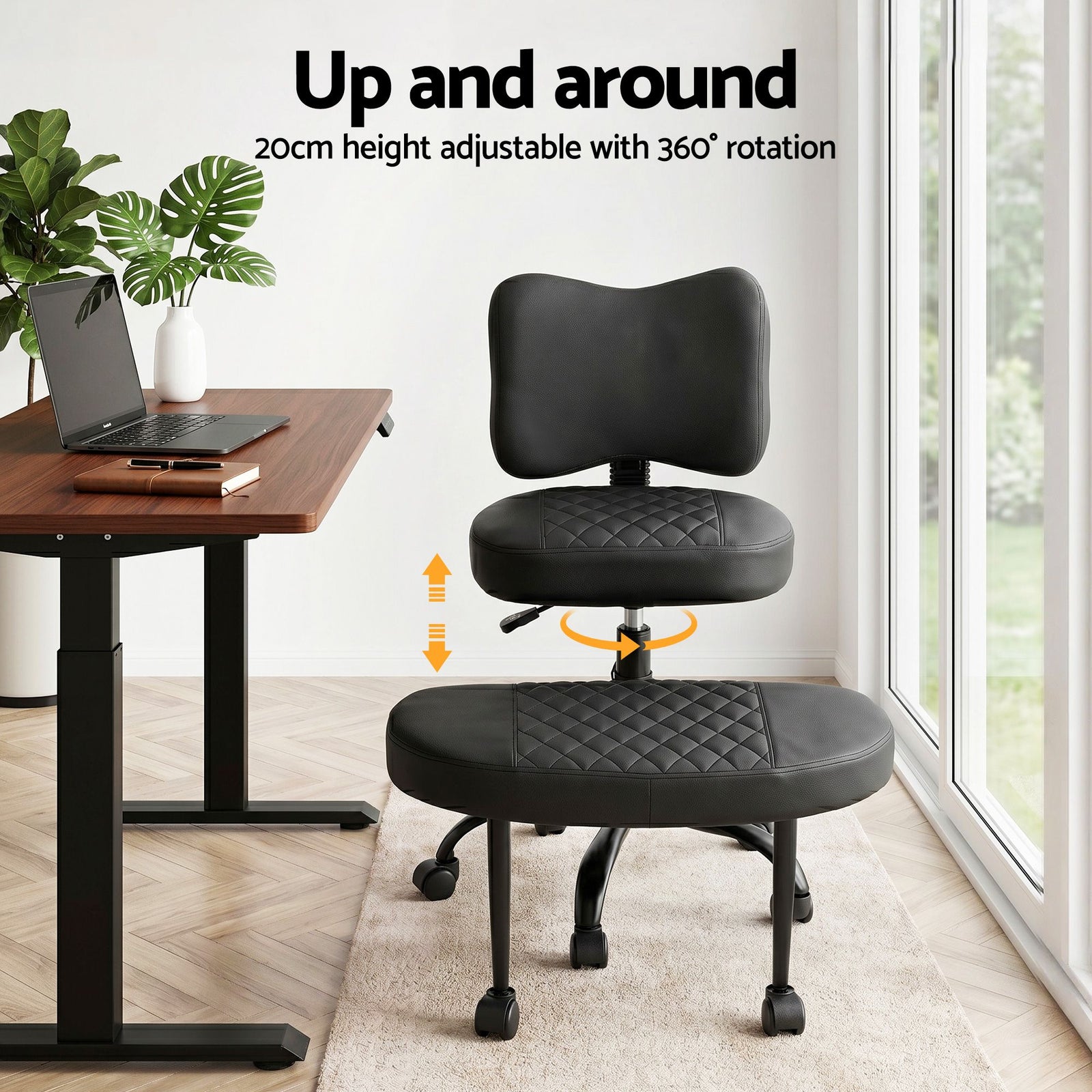 Artiss Meditation Kneeling Chair – Cross‑Legged Seat, Adjustable, PU Leather Black