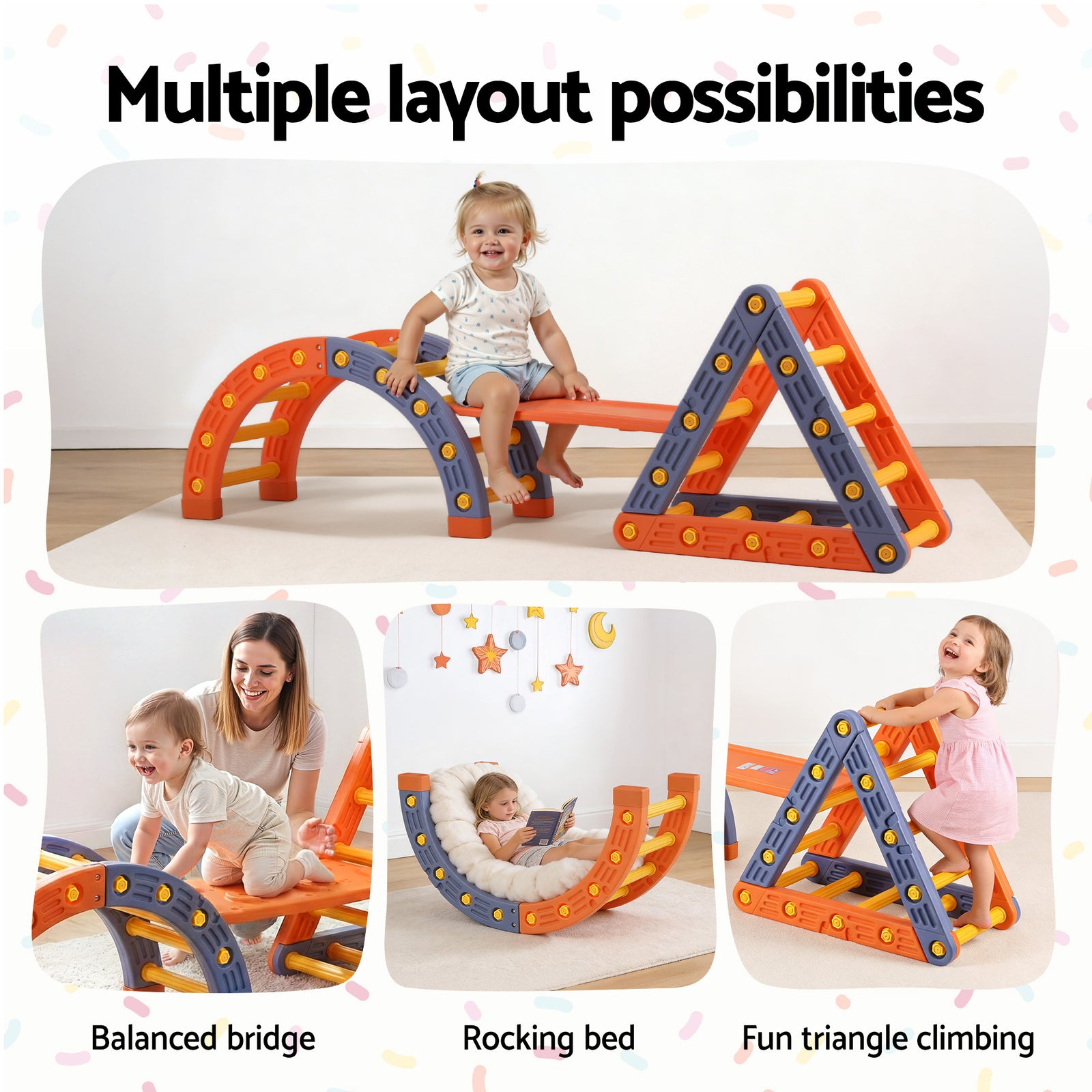 Kids Climbing Frame Set With Slide Indoor Outdoor Toddler Toys Pikler Triangle Climber With Arch