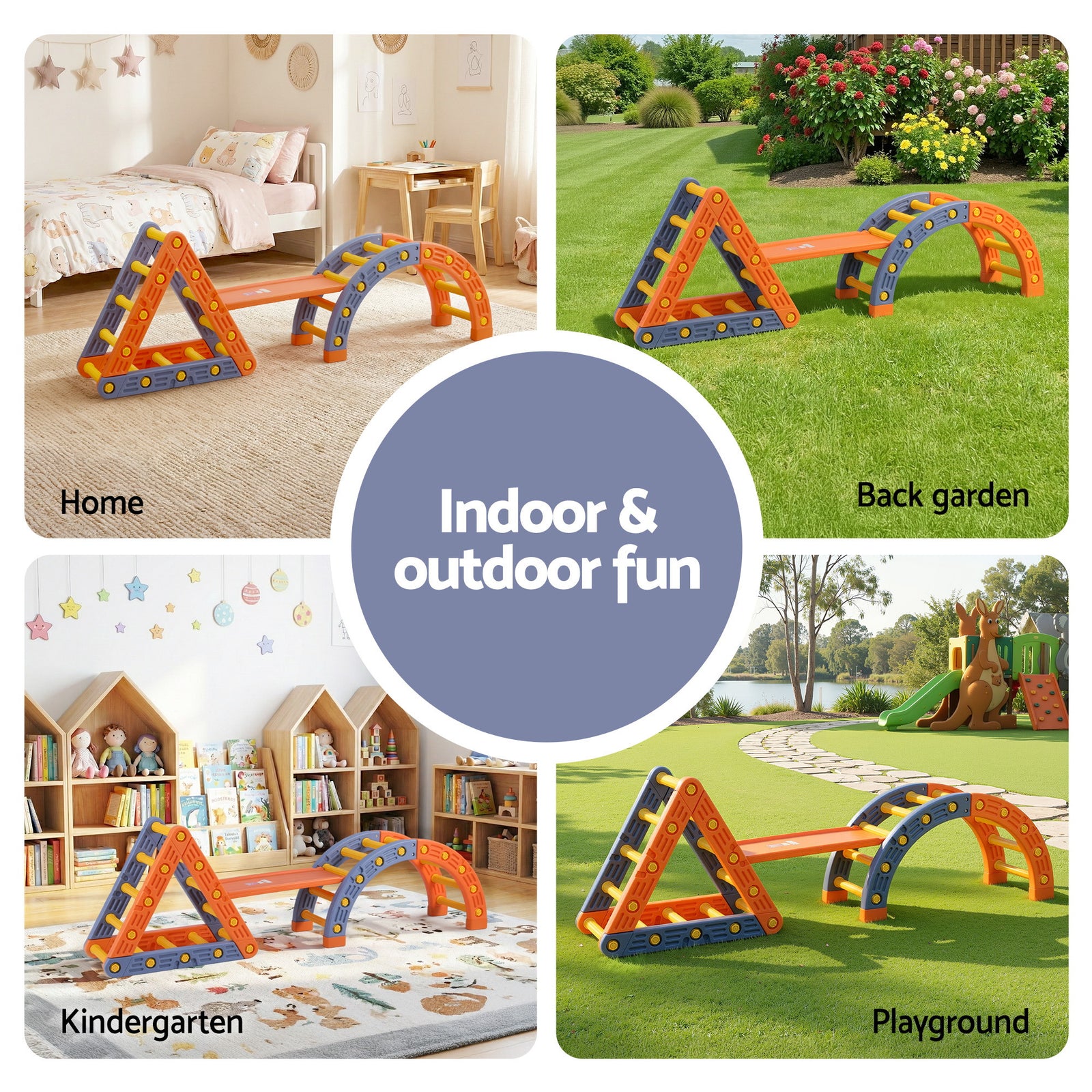 Kids Climbing Frame Set With Slide Indoor Outdoor Toddler Toys Pikler Triangle Climber With Arch