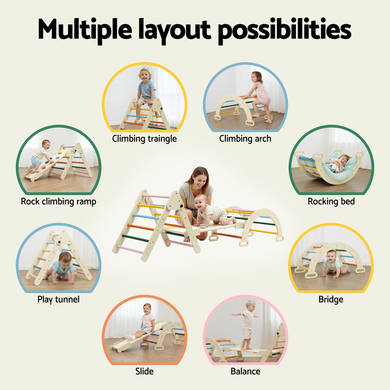 Kids Triangle Climbing Toys Set With Slide Indoor Outdoor Toddler Toys Pikler Climber With Arch