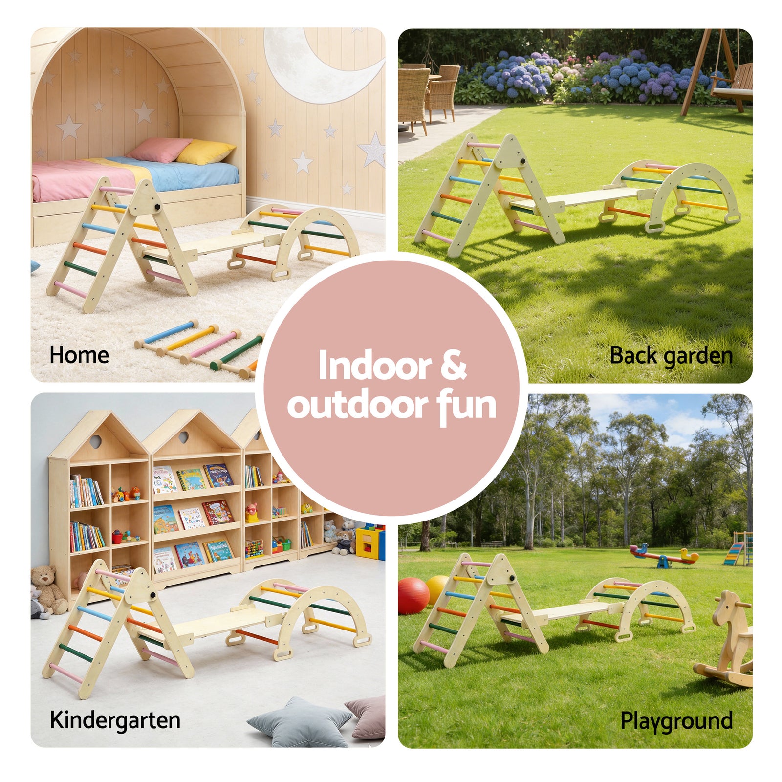 Kids Triangle Climbing Toys Set With Slide Indoor Outdoor Toddler Toys Pikler Climber With Arch