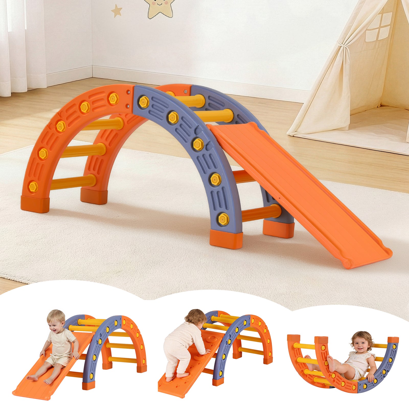 Kids Climbing Frame Set With Slide Indoor Outdoor Toddler Toys Pikler Arch Climber