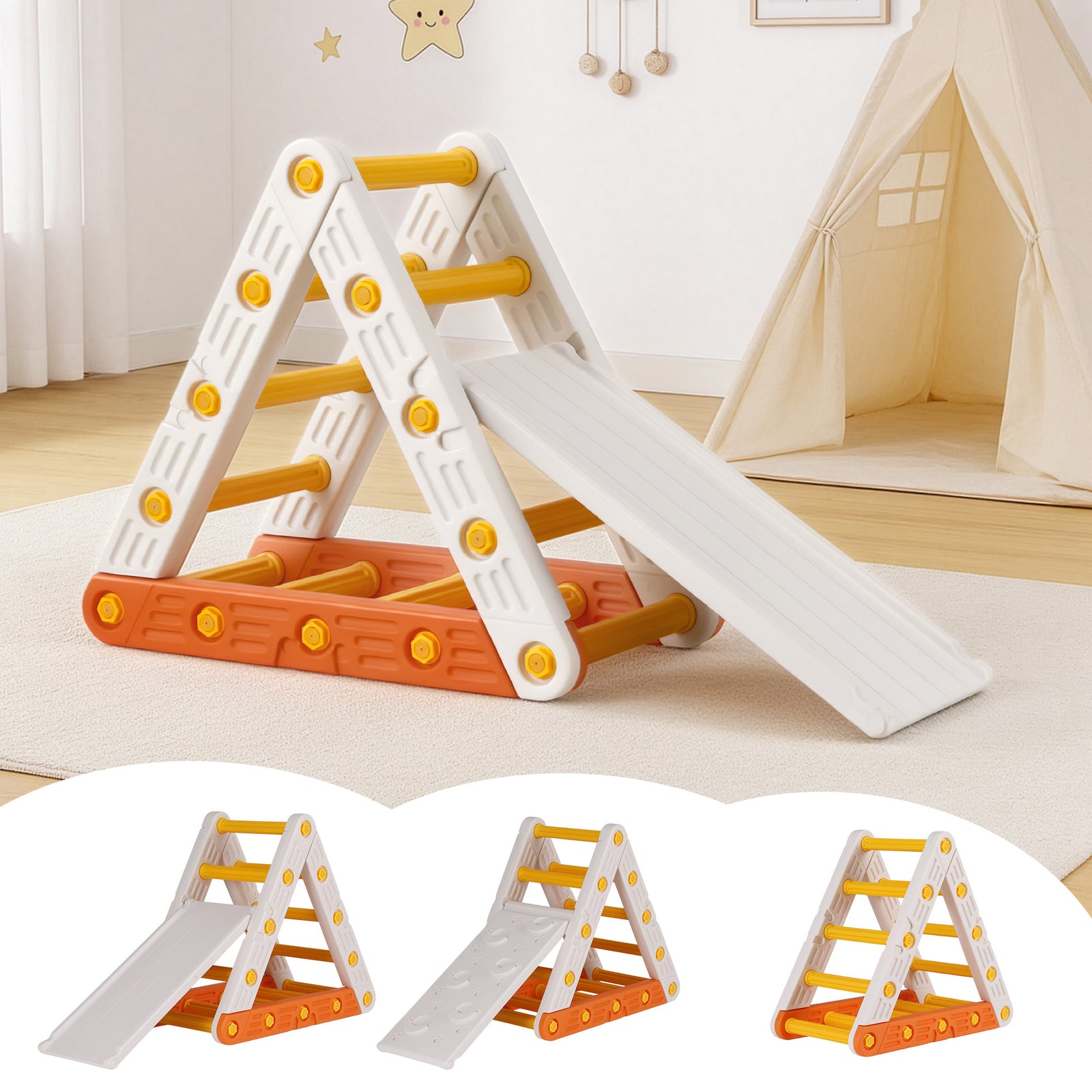 Kids Climbing Frame Set With Slide Indoor Outdoor Toddler Toys Pikler Triangle Climber