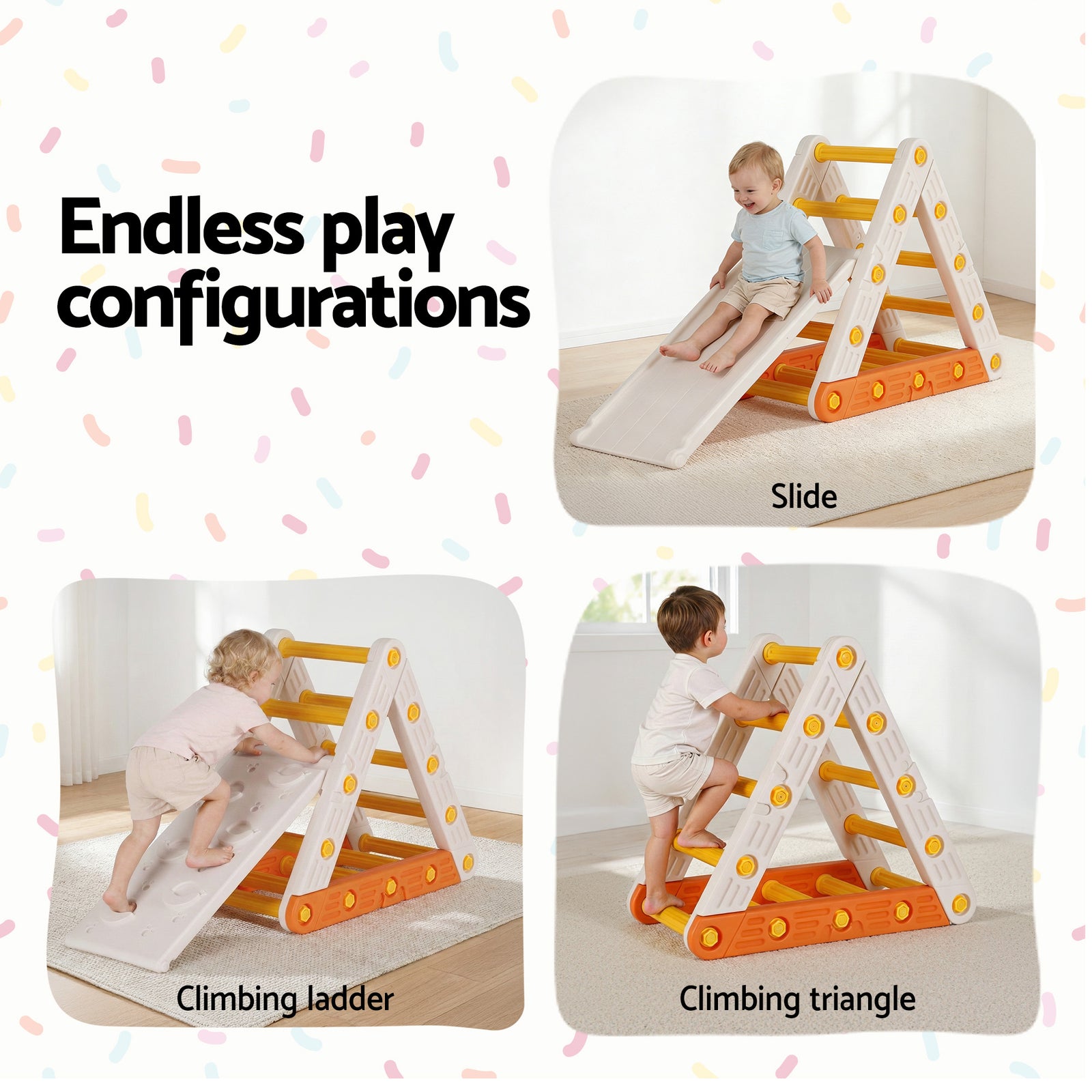Kids Climbing Frame Set With Slide Indoor Outdoor Toddler Toys Pikler Triangle Climber