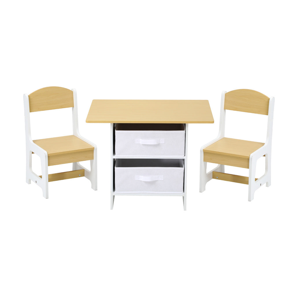 Oikiture Kids Table and Chair Set with Storage Bins Wooden & White