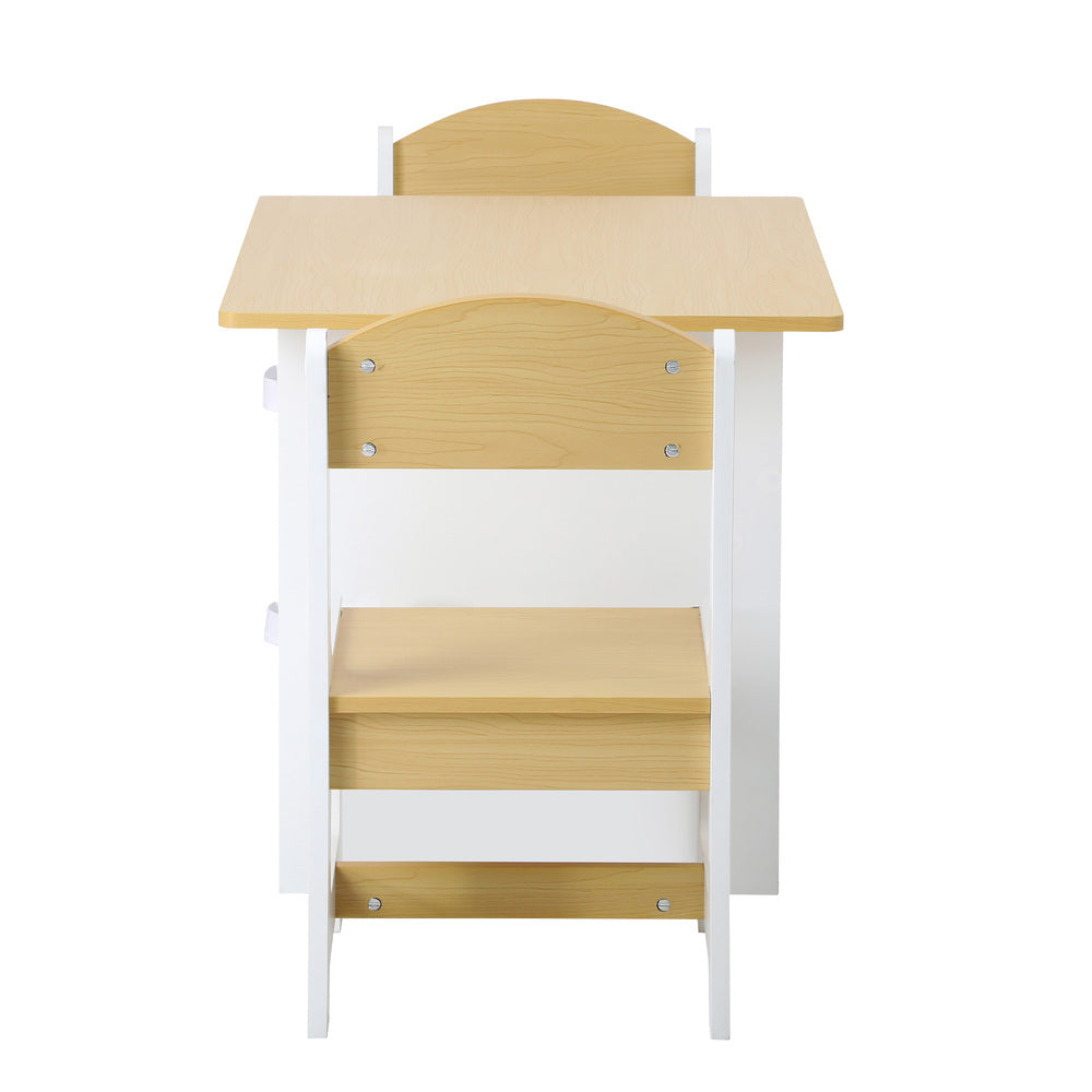 Oikiture Kids Table and Chair Set with Storage Bins Wooden & White