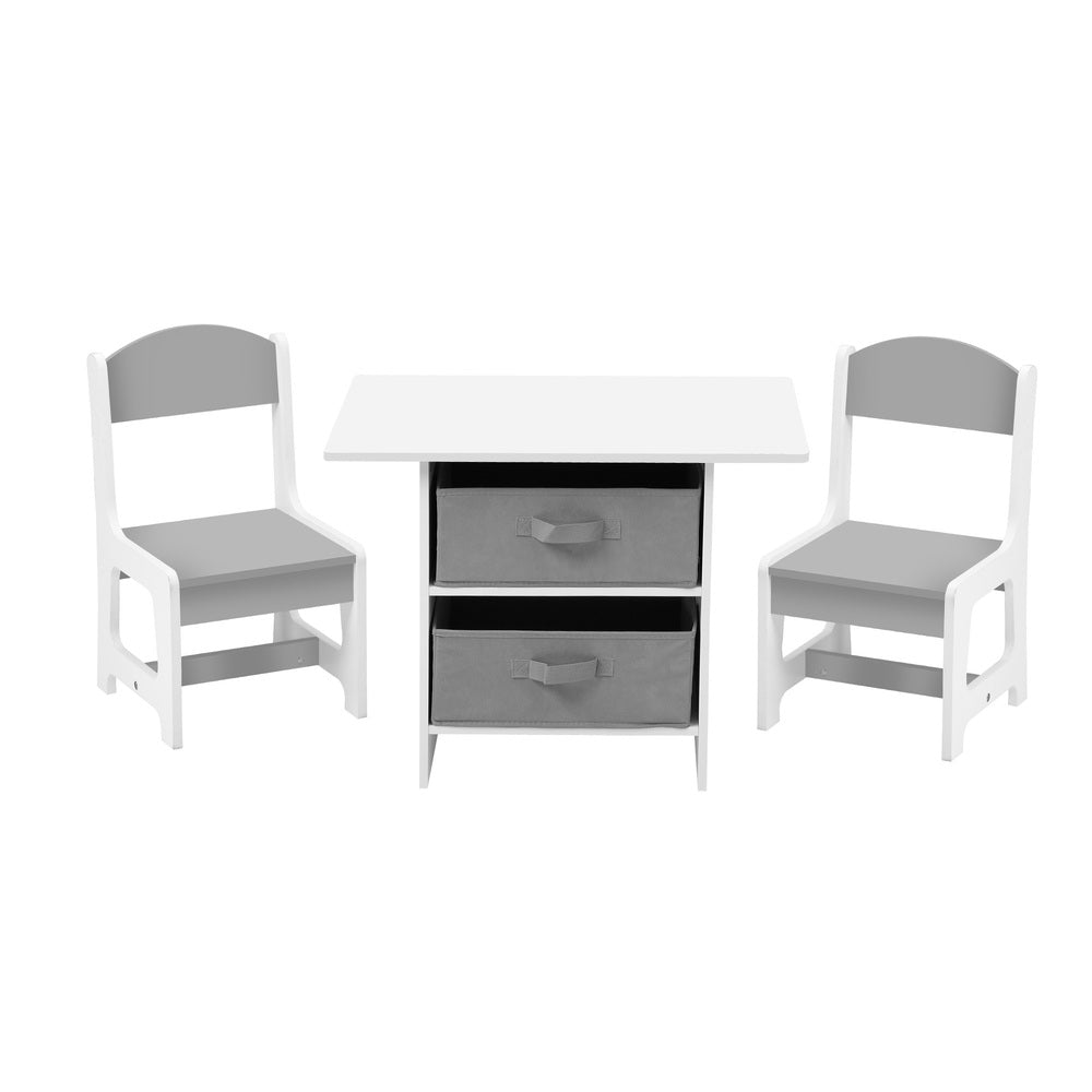 Oikiture Kids Table and Chair Set with Storage Bins White & Grey