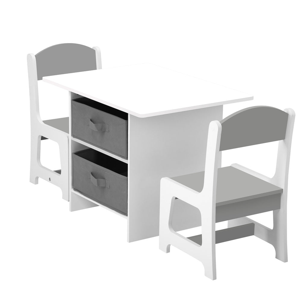 Oikiture Kids Table and Chair Set with Storage Bins White & Grey