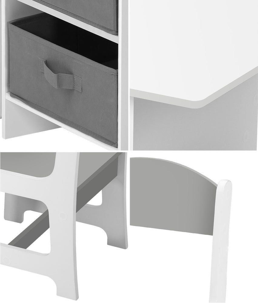 Kids Table & Chairs Set – Wide Tabletop, Storage Bins, Grey/White