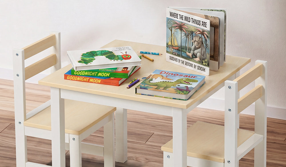 Oikiture Kids Table and Chairs Set Natural