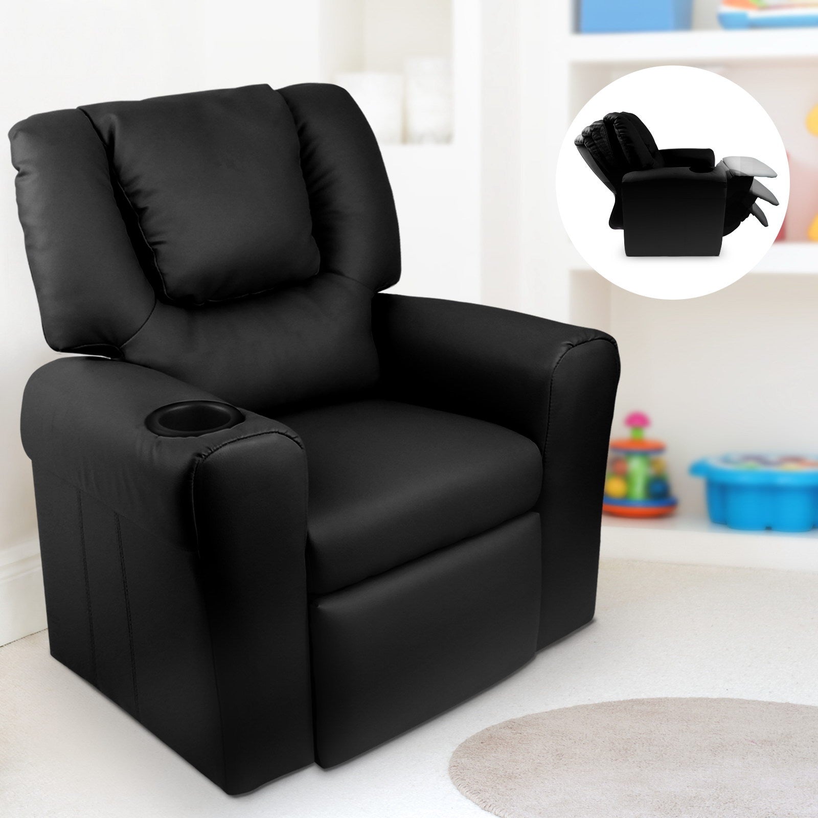 Kids Recliner Chair PU Leather Sofa Lounge Couch Children Armchair Black