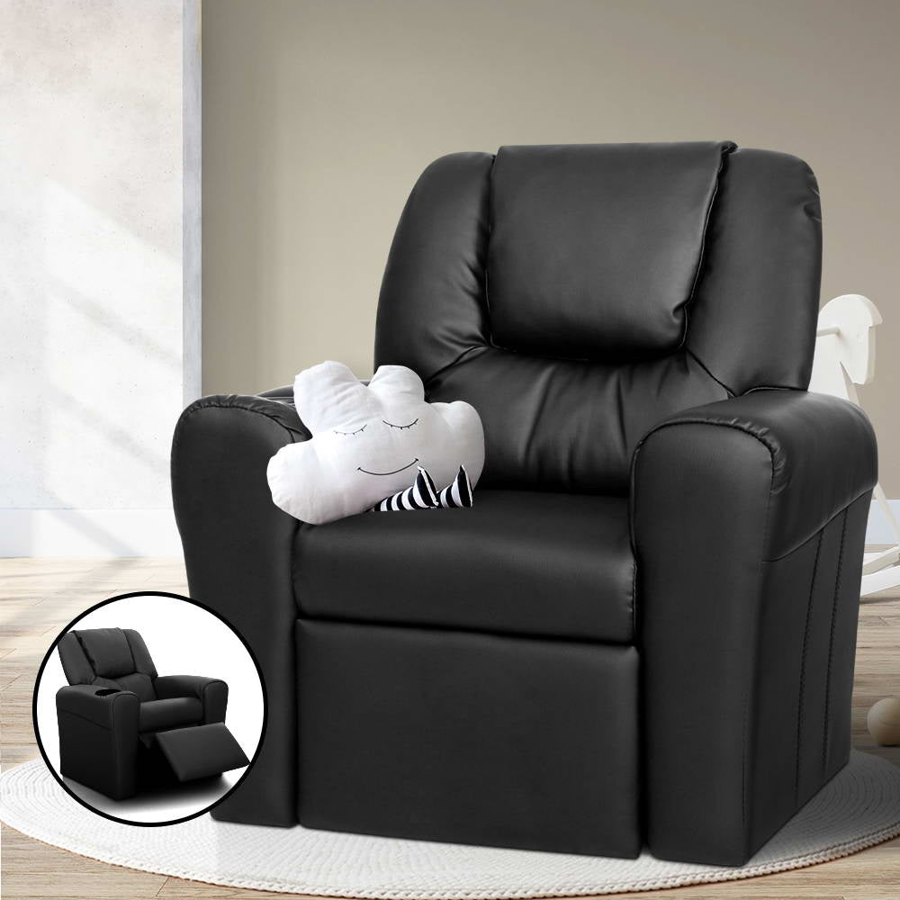 Kids Recliner Chair PU Leather Sofa Lounge Couch Children Armchair Black