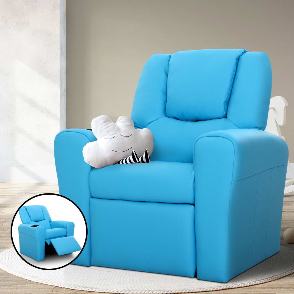 Kids Recliner Chair PU Leather Sofa Lounge Couch Children Armchair Blue