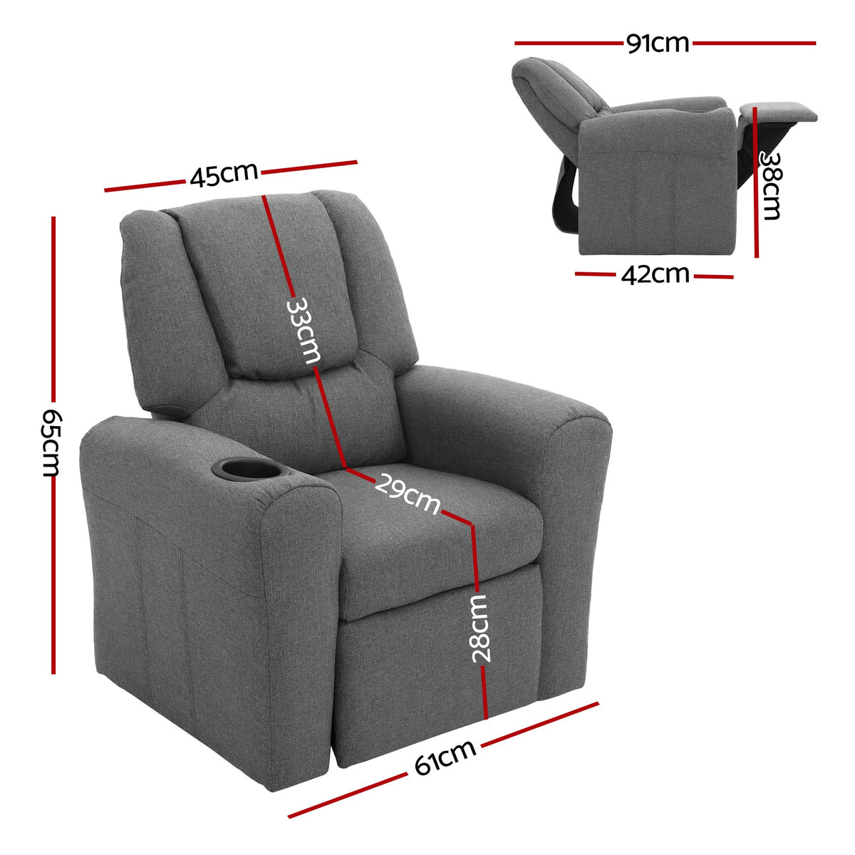 Kids Recliner Chair Grey Linen Soft Sofa Lounge Couch Children Armchair