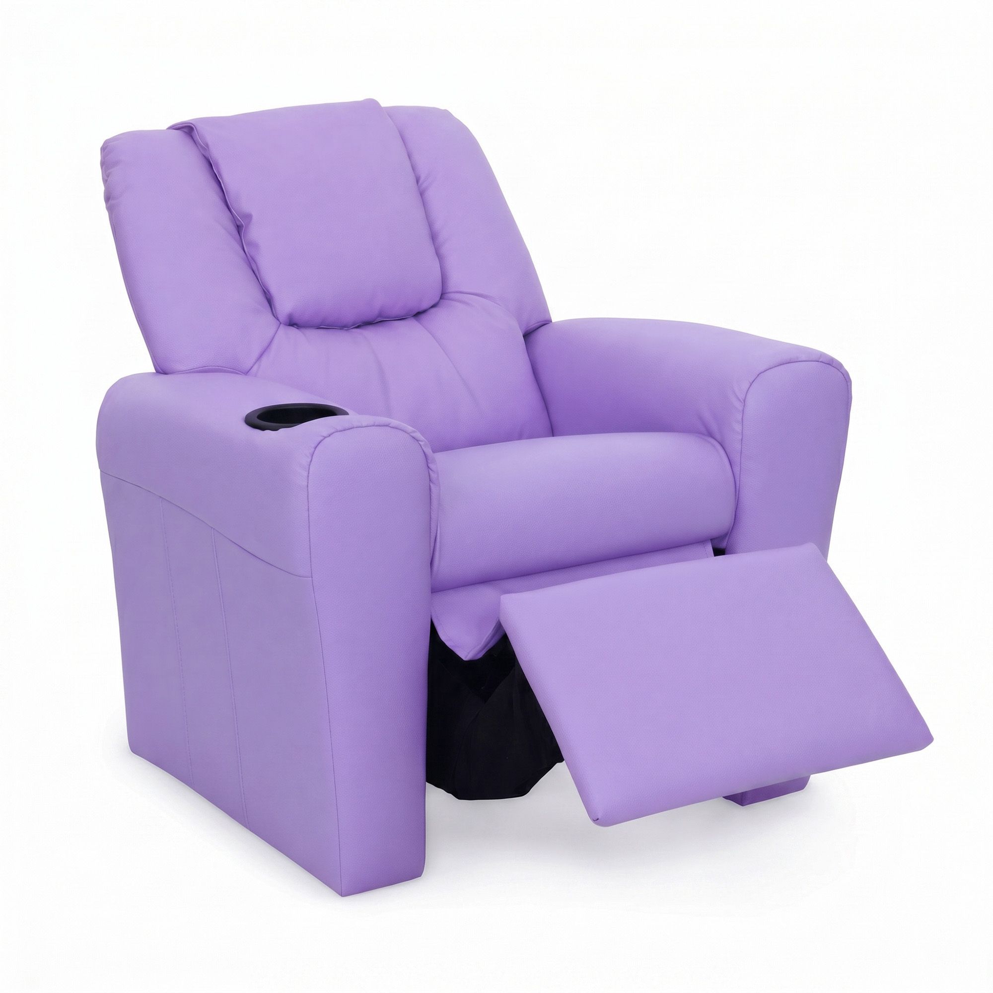 Kids Recliner Chair – PU Leather, 9cm Padding, Cup Holder, Purple