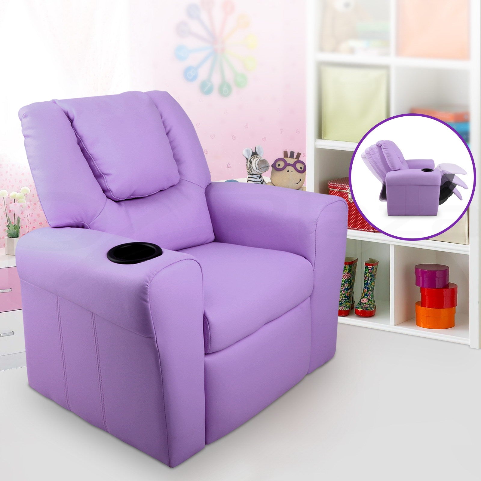 Kids Recliner Chair Purple PU Leather Sofa Lounge Couch Children Armchair