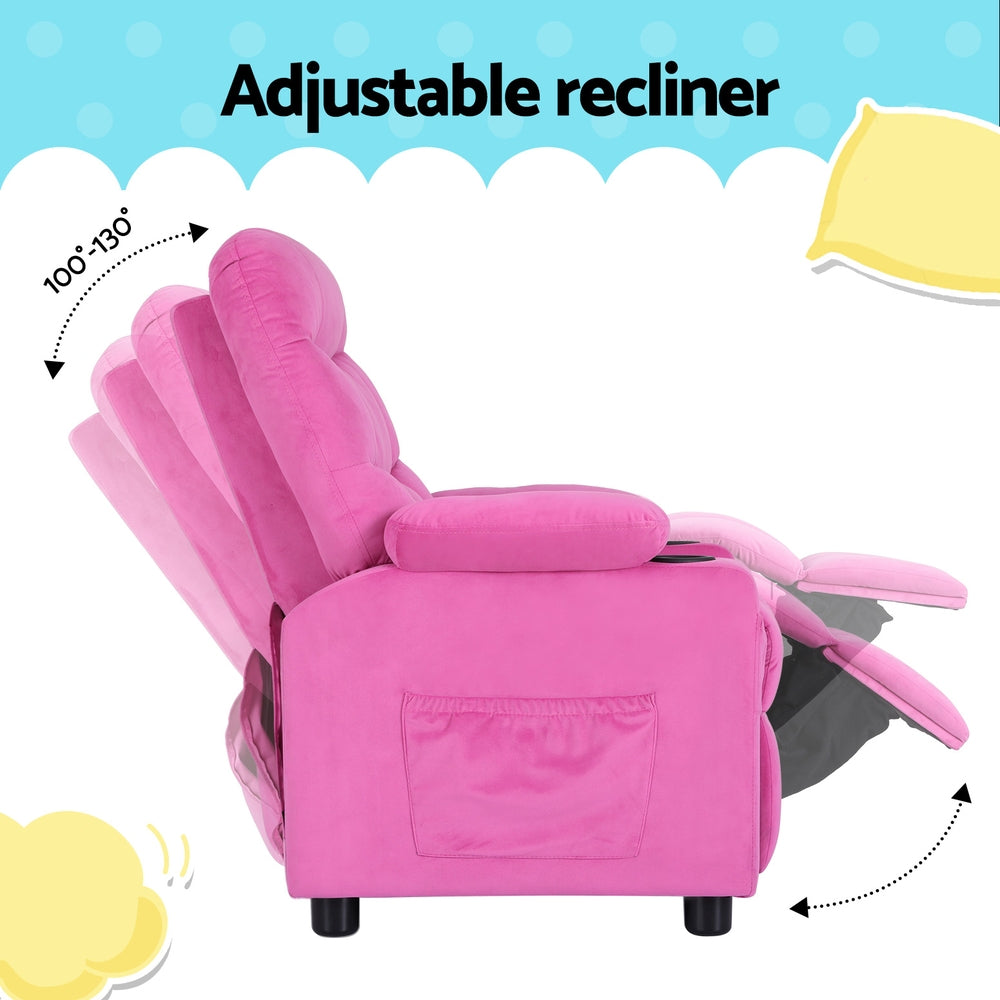 Kids Recliner Chair Pink Velvet Sofa Lounge Couch Children Charis Armchair