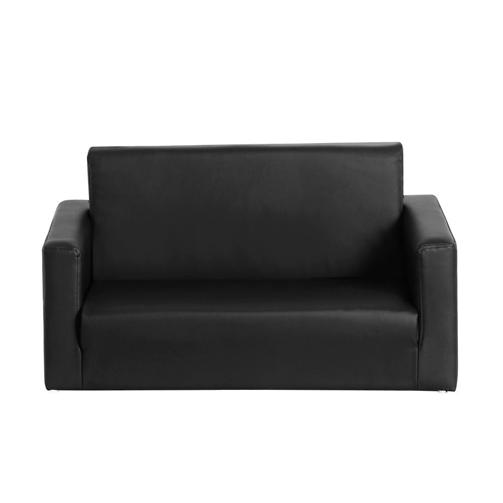 Kids 2 Seater Fold Out Sofa Bed PU Leather Couch Black