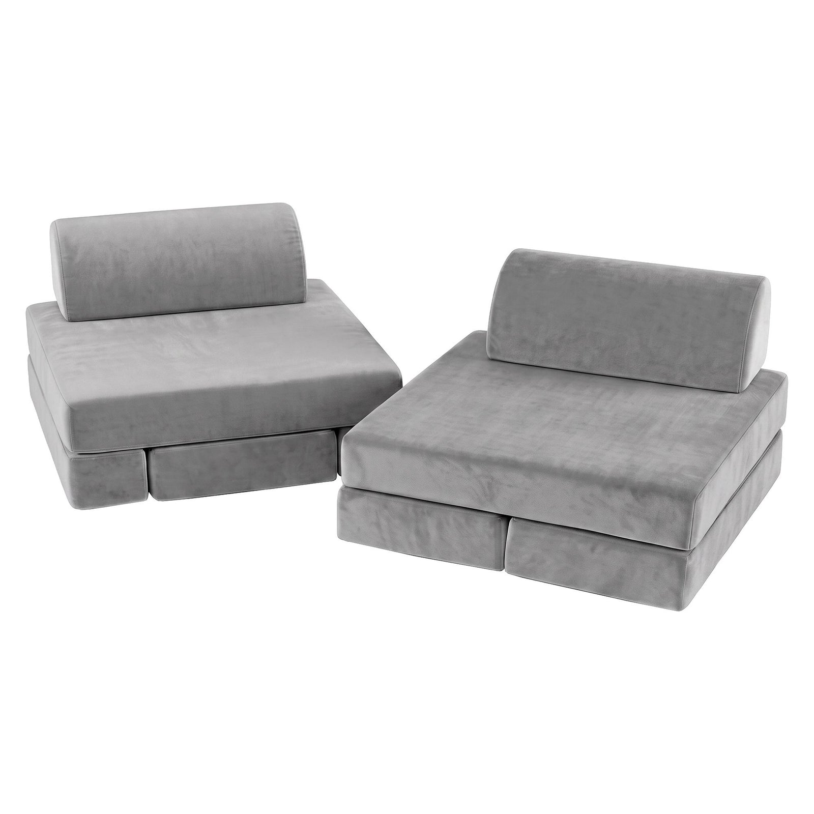 Keezi 12PCS Modular Kids Play Couch Foam Sofa Set with Removable Washable Cover Grey Playroom