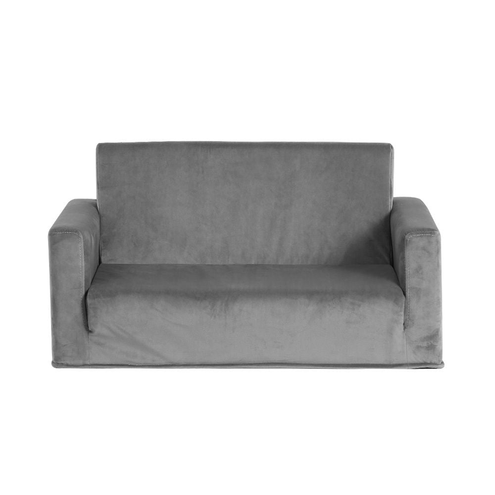 Kids 2 Seater Fold Out Sofa Bed Velvet Couch Grey Armchair
