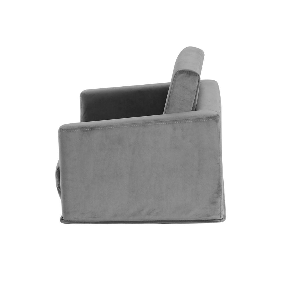 Kids 2 Seater Fold Out Sofa Bed Velvet Couch Grey Armchair
