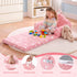 Kids 2-in-1 Fold Out Sofa Bed with Removable Washable Cover, Carry Handle, Storage Pocket, Glow in the Dark, Pink