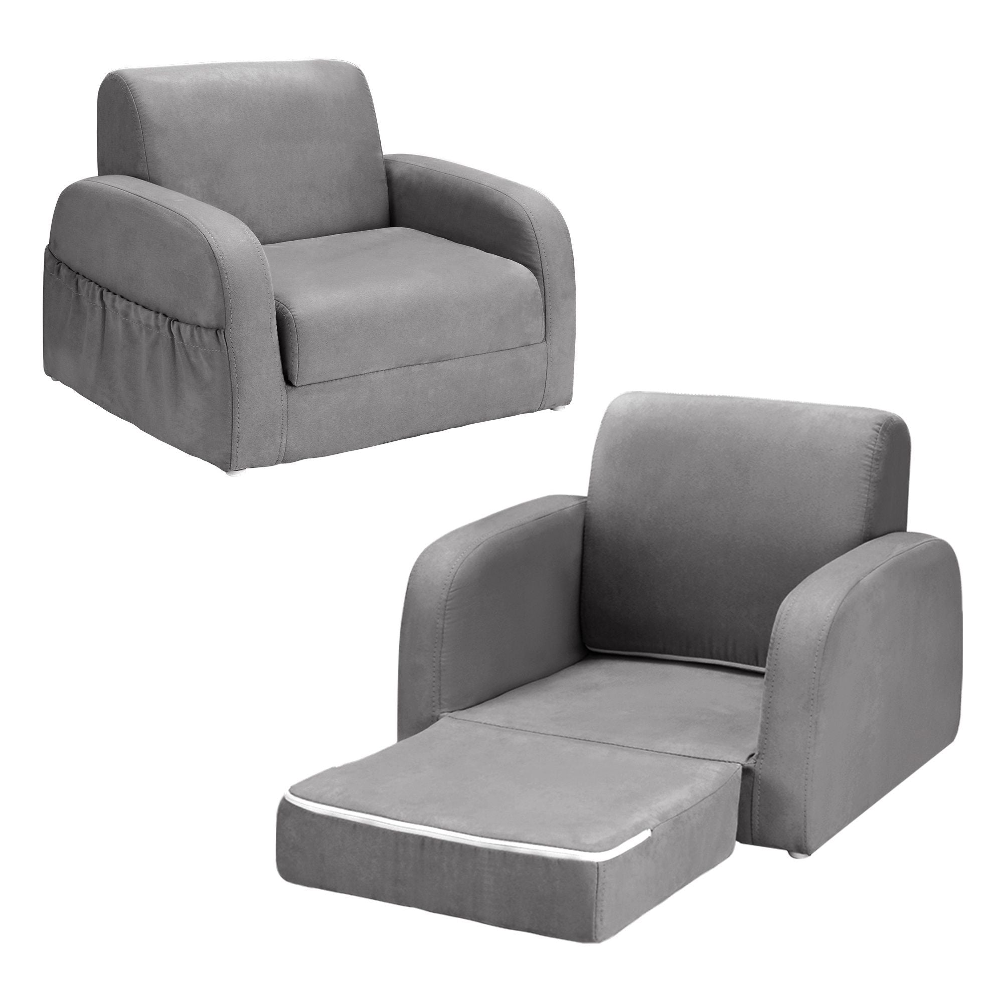 Kids Sofa 1 Seater Children Flip Open Couch Lounger Armchair Soft Grey