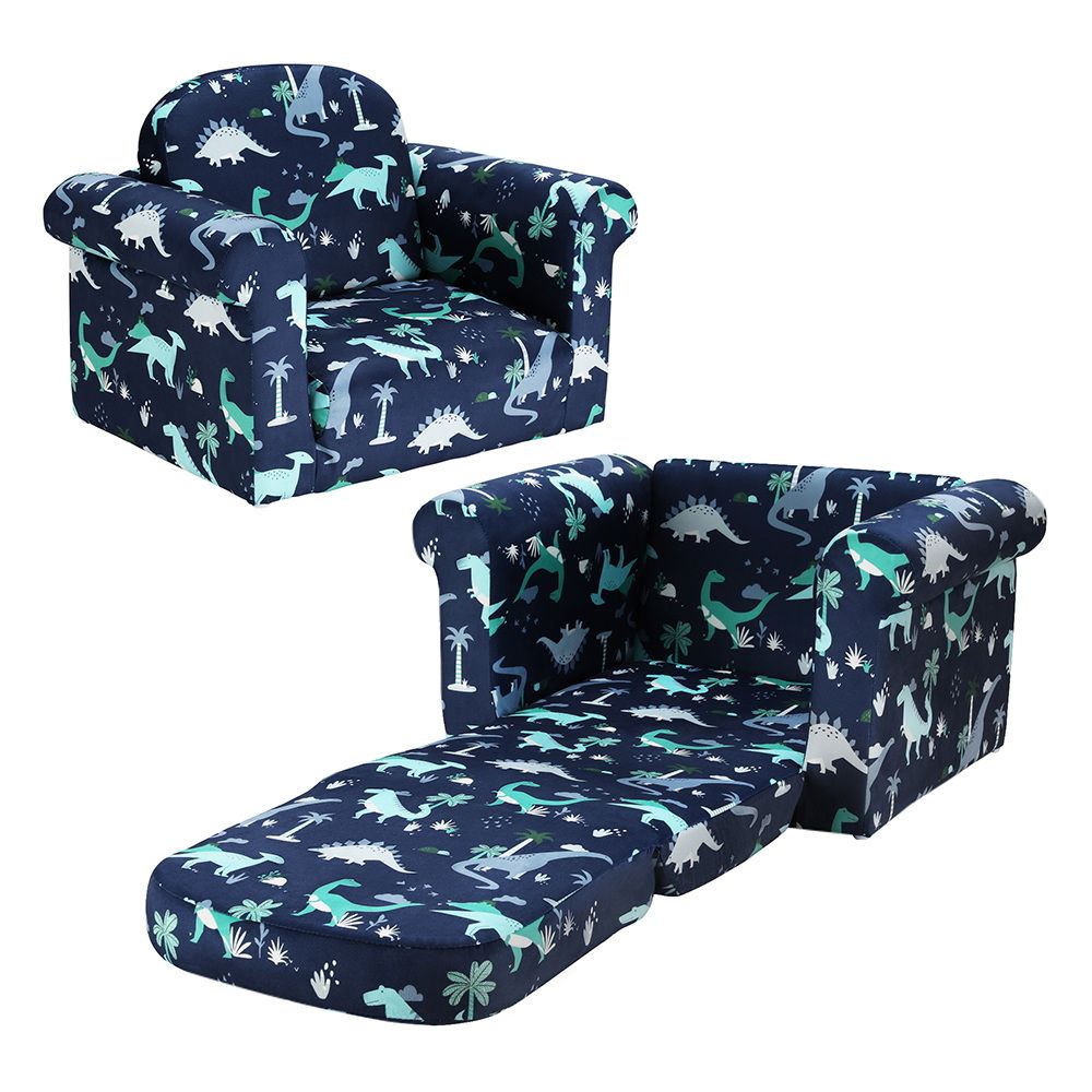 Kids Sofa 1 Seater Children Flip Open Couch Lounger Armchair Dinosaur Navy