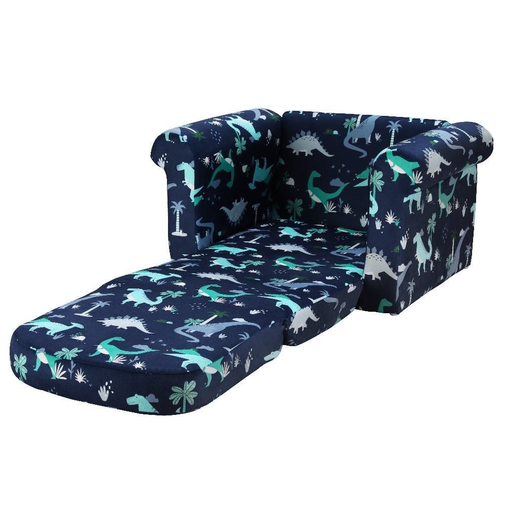Kids Sofa 1 Seater Children Flip Open Couch Lounger Armchair Dinosaur Navy