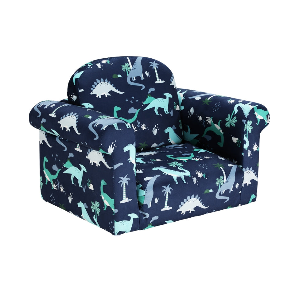 Kids Sofa 1 Seater Children Flip Open Couch Lounger Armchair Dinosaur Navy