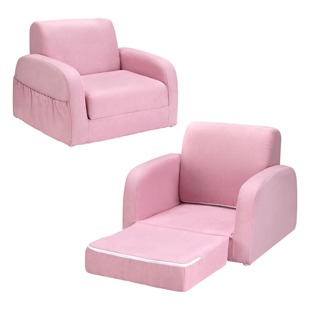 Kids Sofa 1 Seater Children Flip Open Couch Lounger Armchair Soft Pink