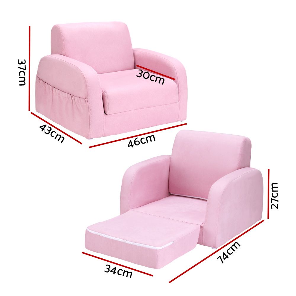 Kids Sofa 1 Seater Children Flip Open Couch Lounger Armchair Soft Pink