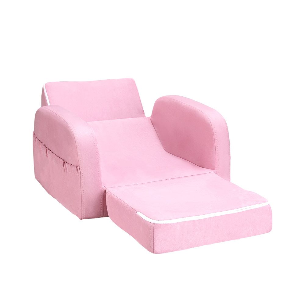 Kids Sofa 1 Seater Children Flip Open Couch Lounger Armchair Soft Pink