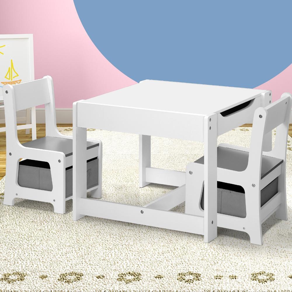 Kids Table and Chairs Set with Toys Storage Box Grey