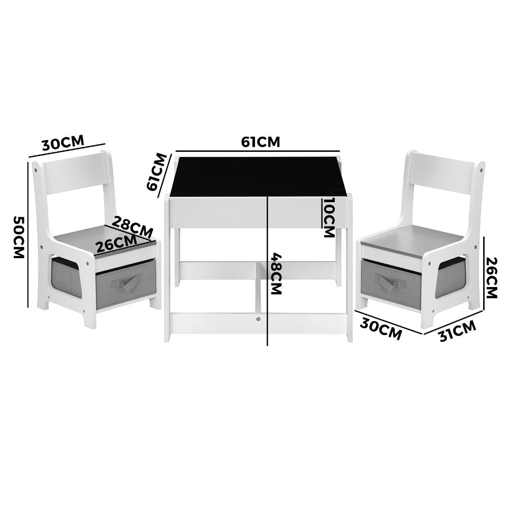 Kids Table and Chairs Set with Toys Storage Box Grey