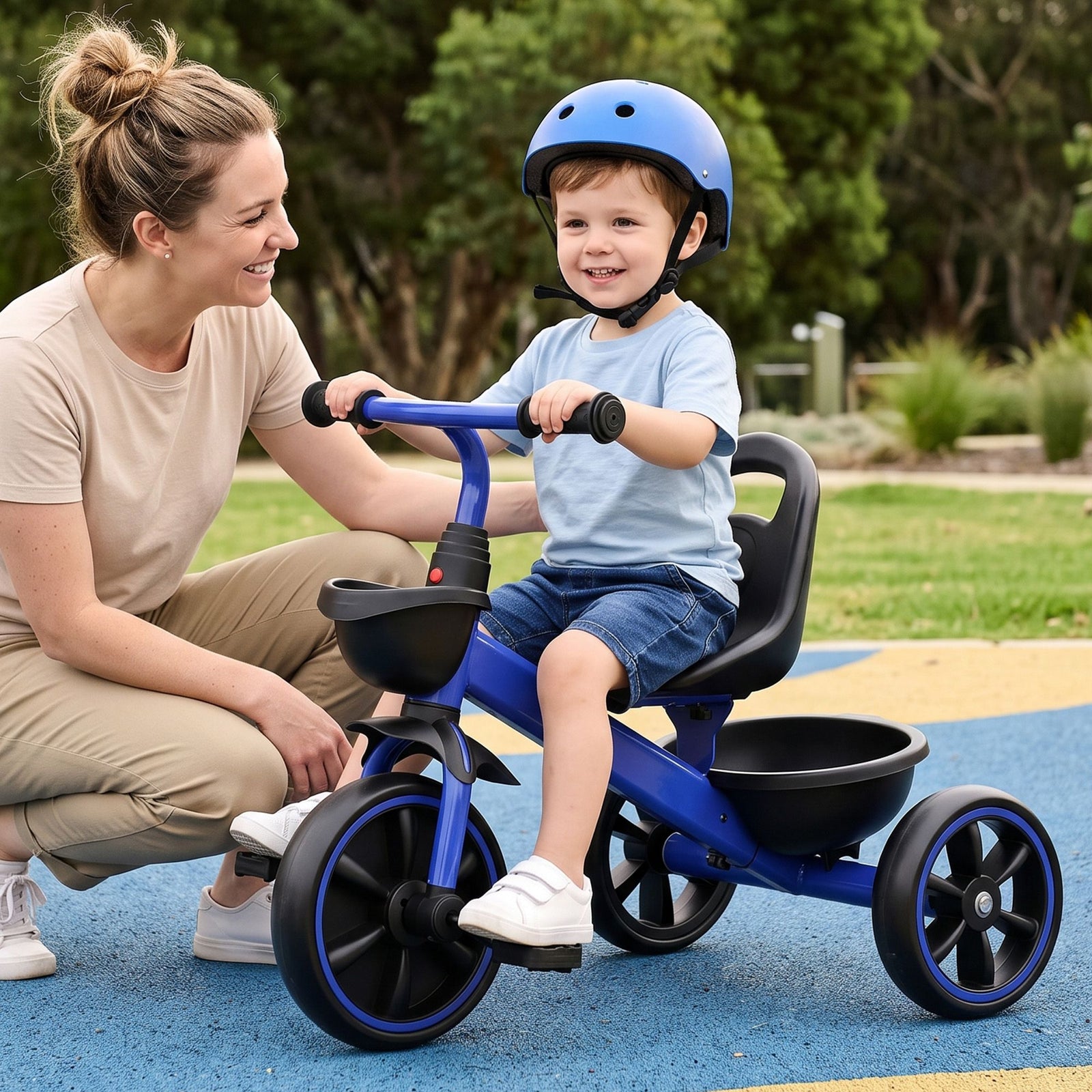 Tricycle Bike, Kids Bike with 3 wheels, basket Carbon Steel 68cm Blue